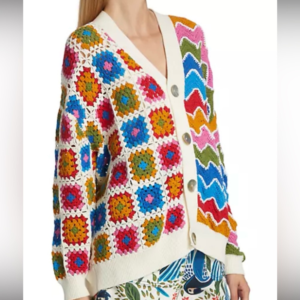 🌺 FARM Rio mixed textures crochet knit cardigan